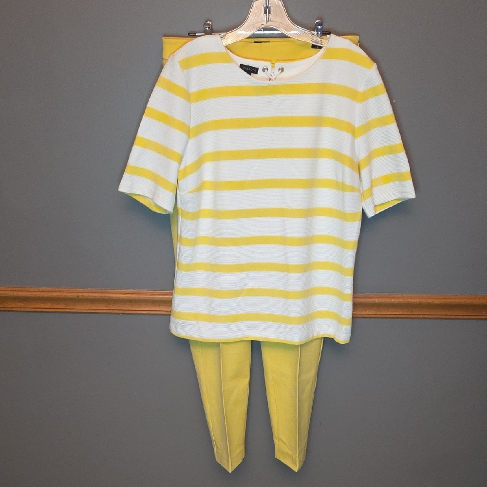 WHOLE OUTFIT Talbots Yellow and White Striped Short Sleeve Tee And Pant